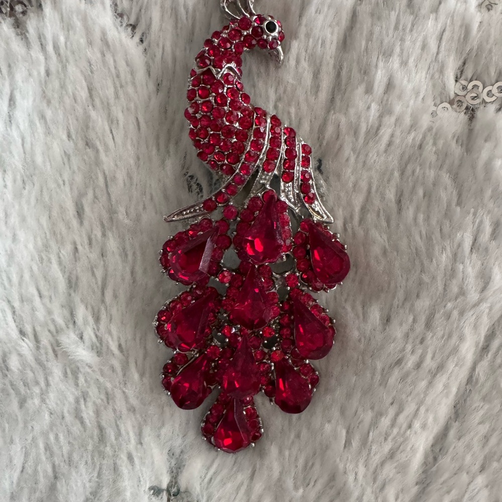 Red Peacock brooch